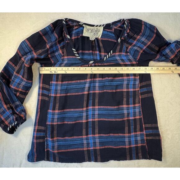 Ace & Jig Black Plaid Pullover Peasant Top Check Balloon Sleeve Blouse Small - Picture 8 of 8